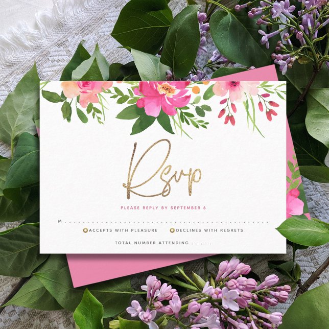 Cartons Réponse Bat mitzvah Aquarelle rose Floral Gold Script (Créateur téléchargé)
