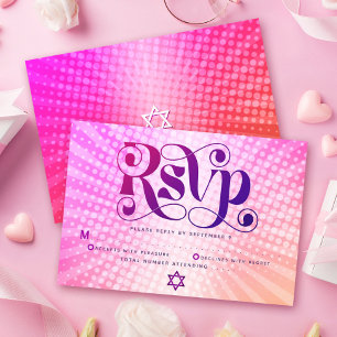 Cartons Réponse Bat Mitzvah Audacieux Rétro Bohème Dégradé Rose Or