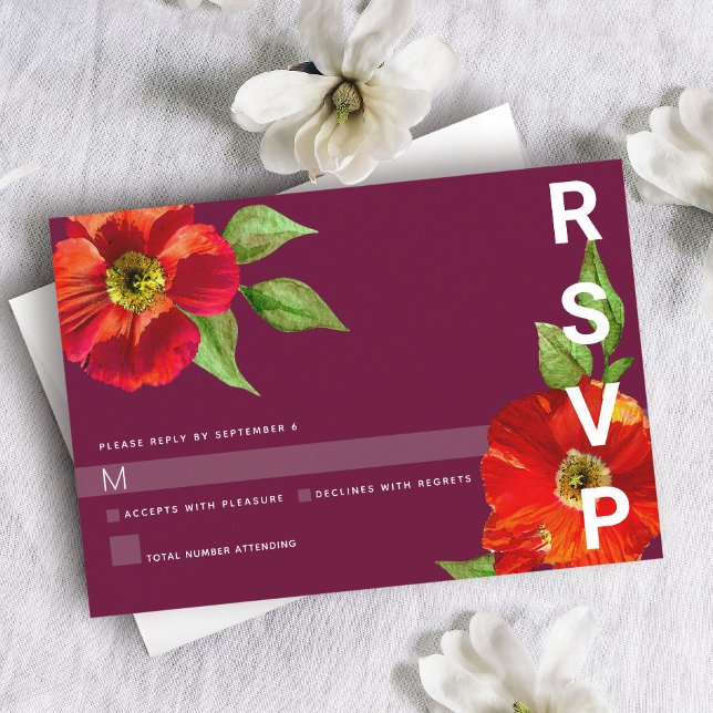 Cartons Réponse Bat mitzvah Bourgogne Moderne Floral Aquarelle (Créateur téléchargé)