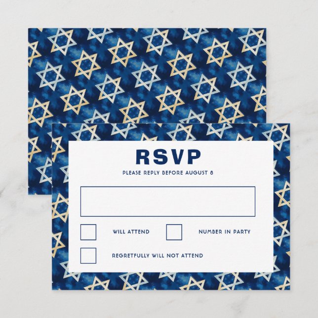 Cartons Réponse Bat mitzvah de la barre personnalisée Star of Davi (Devant / Derrière)