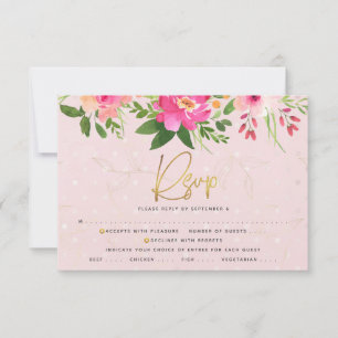 Cartons Réponse Bat Mitzvah Floral Rose Clair Typographie Dorée