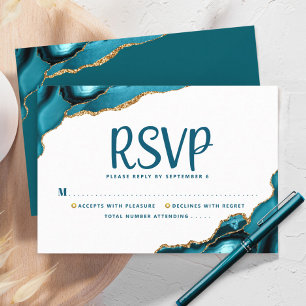 Cartons Réponse Bat mitzvah Moderne Or Turquoise Agate Script