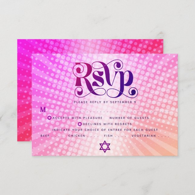 Cartons Réponse Bat mitzvah Retro Rose Orange Gradient Boho Entrée (Devant / Derrière)