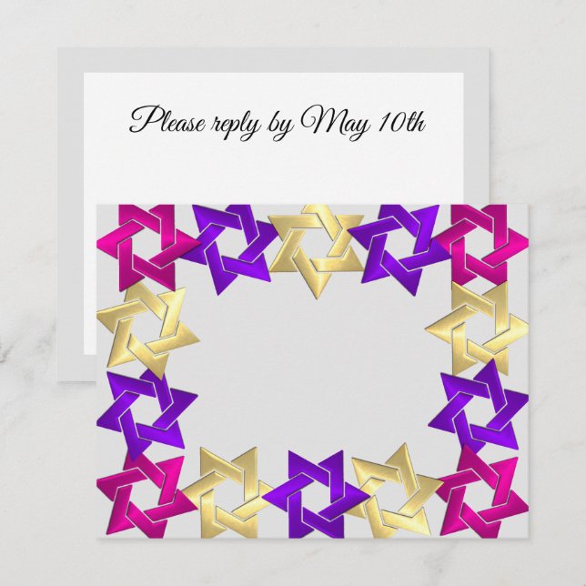 Cartons Réponse Bat mitzvah Rose Or Purple Star N'importe quelle c (Devant / Derrière)