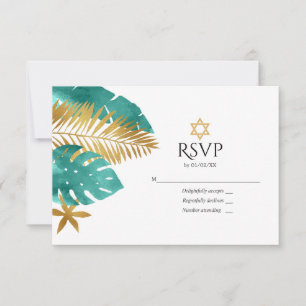 Cartons Réponse Batz Mitzvah Tropical Turquoise et Or