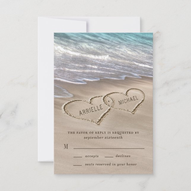 Cartons Réponse Beach Sand Hearts Élégant Tropical Moderne Mariage (Devant)