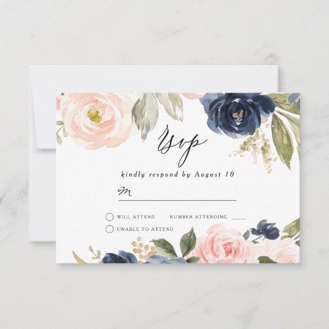 Cartons Réponse Beau Blush & Navy Floral Spring Wedding (Devant)