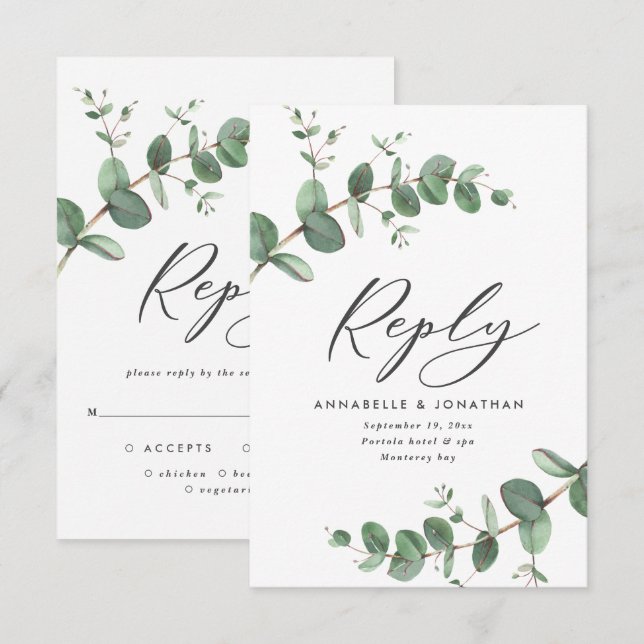 Cartons Réponse Beau délicat mariage de feuillage d'eucalyptus (Devant / Derrière)