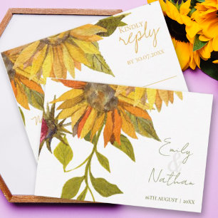 Cartons Réponse Beau Joli Mariage fleuri de tournesol jaune