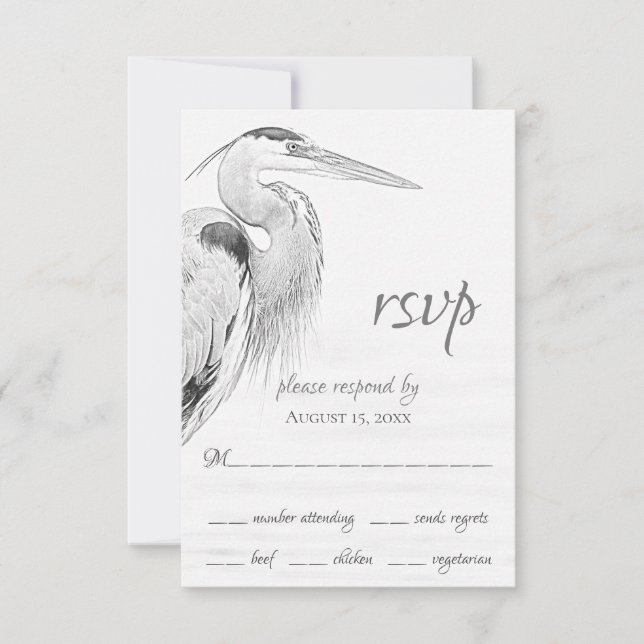Cartons Réponse Beau Mariage de croquis d'oiseaux d'eau de Héron b (Devant)