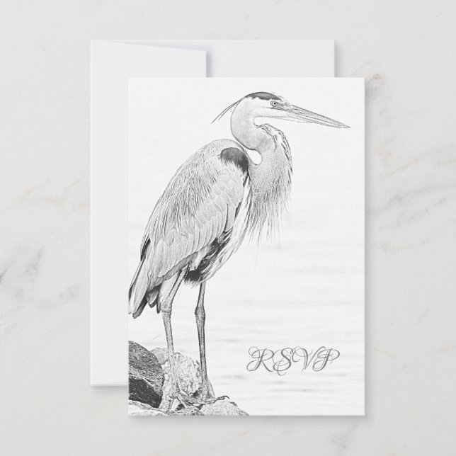 Cartons Réponse Beau Mariage de croquis d'oiseaux d'eau de Héron b (Devant)