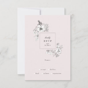 Cartons Réponse Beau Monogramme Floral Blush Sketched Wreath