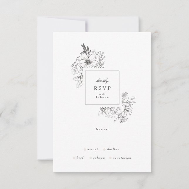Cartons Réponse Beau Monogramme Floral Mariage de couronne dessiné (Devant)