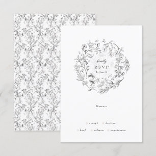 Cartons Réponse Beau Monogramme Floral Mariage de couronne dessiné