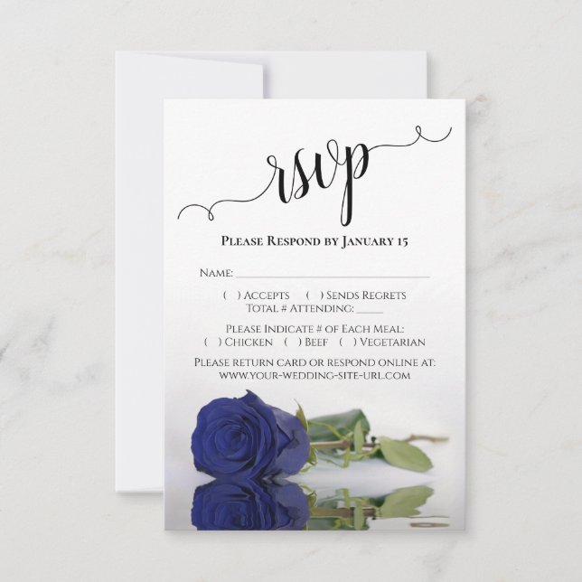 Cartons Réponse Beau Reflet Dark Navy Rose Mariage (Devant)