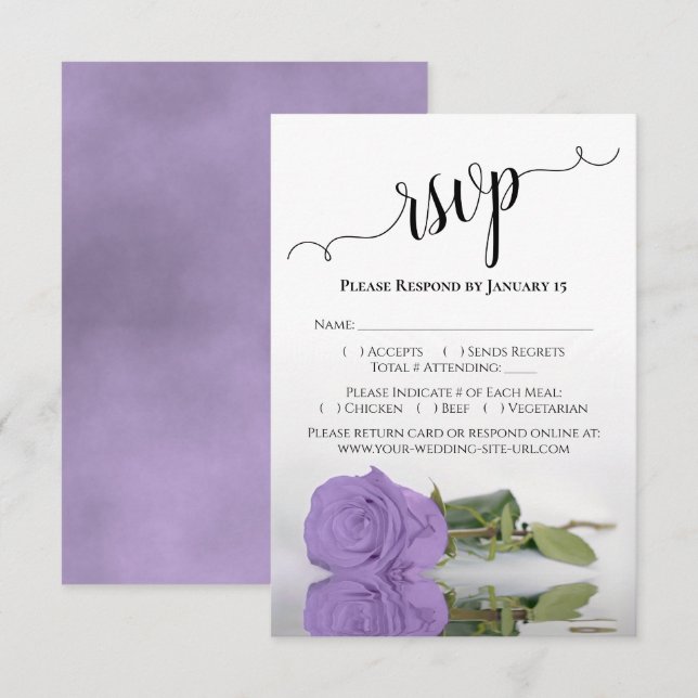 Cartons Réponse Beau reflet Lavande violet Rose Mariage (Devant / Derrière)