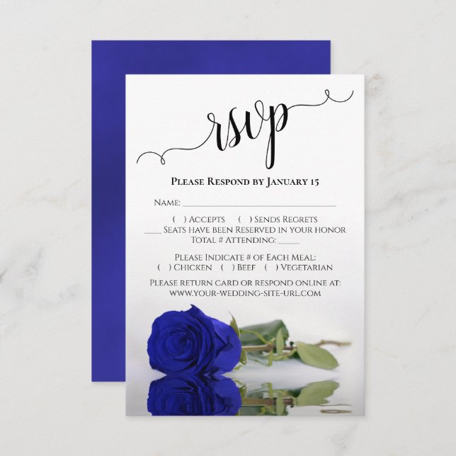 Cartons Réponse Beau reflet Vivid Royal Blue Rose Mariage (Devant / Derrière)