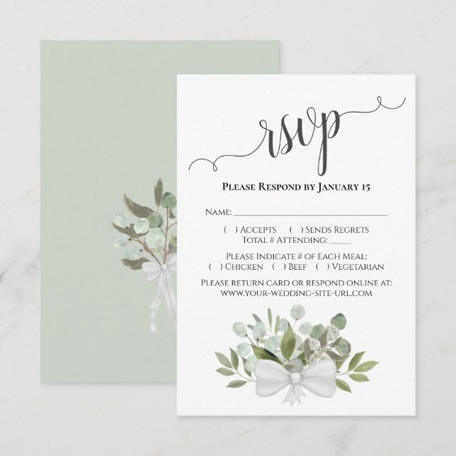 Cartons Réponse Beau Rustique Eucalyptus & Mariage de verdure (Devant / Derrière)