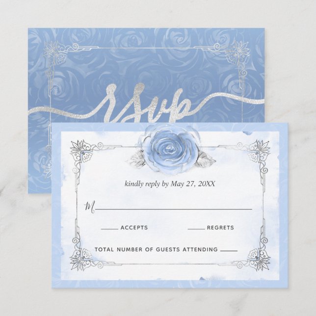 Cartons Réponse Bébé bleu argent Roses élégant (Devant / Derrière)