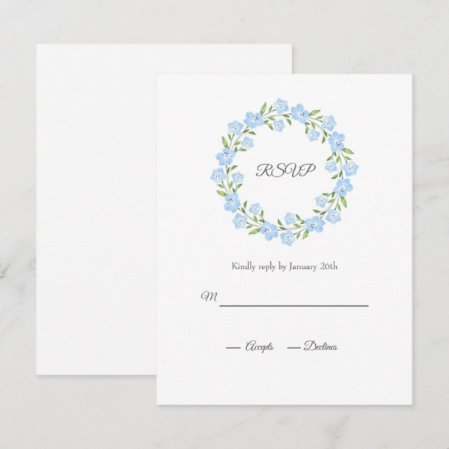 Cartons Réponse Bébé bleu yeux aquarelle Floral Wreath (Devant / Derrière)