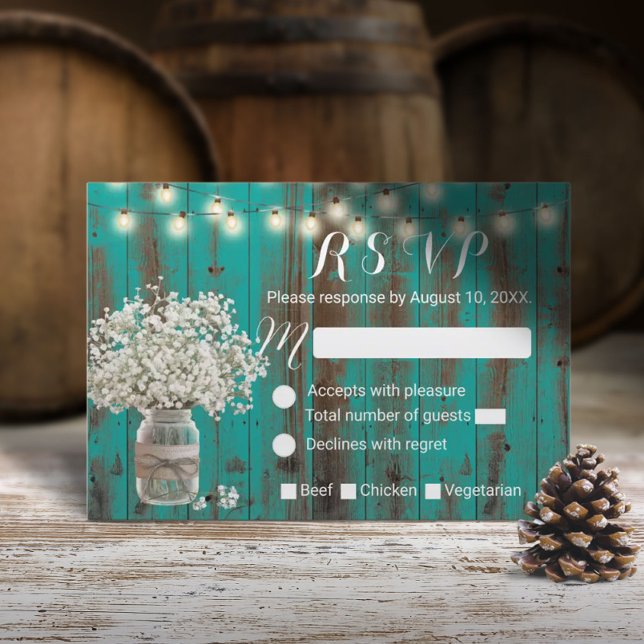 Cartons Réponse Bébé haleine Mason jarre rustique Turquoise grange (Créateur téléchargé)