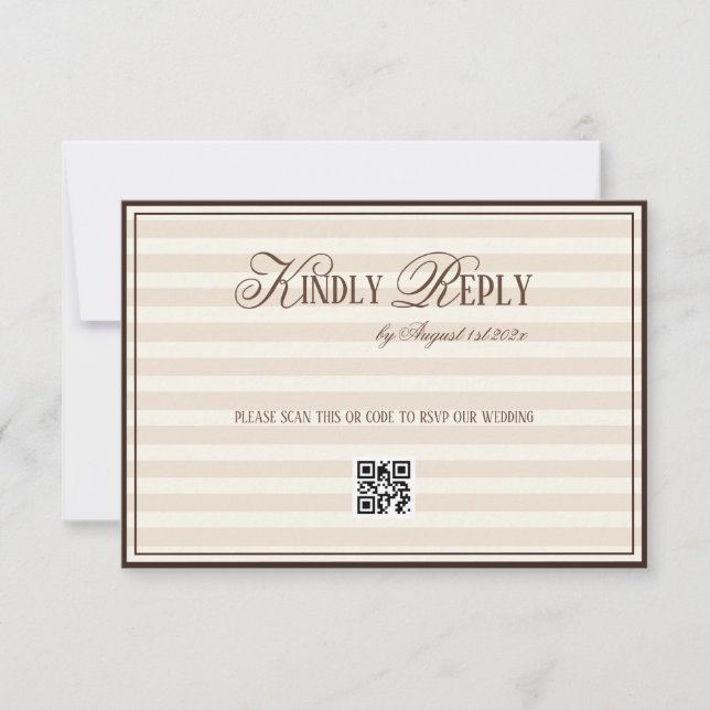 Cartons Réponse Beige Mocca Striped Old Money Wedding QR code (Devant)