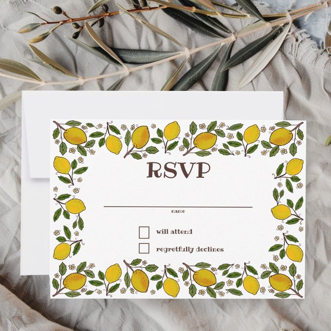 Cartons Réponse Belle FÊTE DES MARIÉES PERSONNALISÉE aux citrons (Lovely Lemons CUSTOM BRIDAL SHOWER RSVP Card
)
