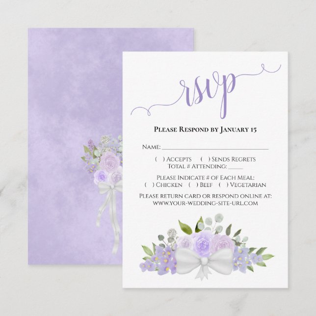 Cartons Réponse Belle Lavande Purple Aquarelle Rose Mariage (Devant / Derrière)