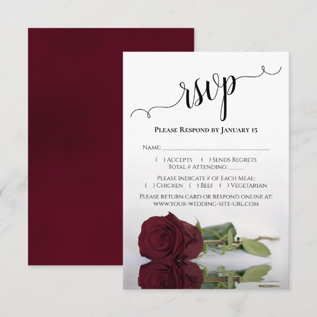Cartons Réponse Belle Reflet Bourgogne Rose Mariage (Devant / Derrière)