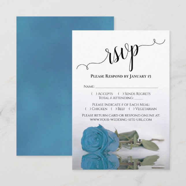 Cartons Réponse Belle Reflet Turquoise Blue Rose Mariage (Devant / Derrière)