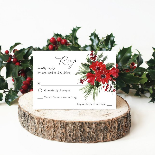 Cartons Réponse Berries de Noël & Pine Rouge Floral4B no Repas RSV (Créateur téléchargé)