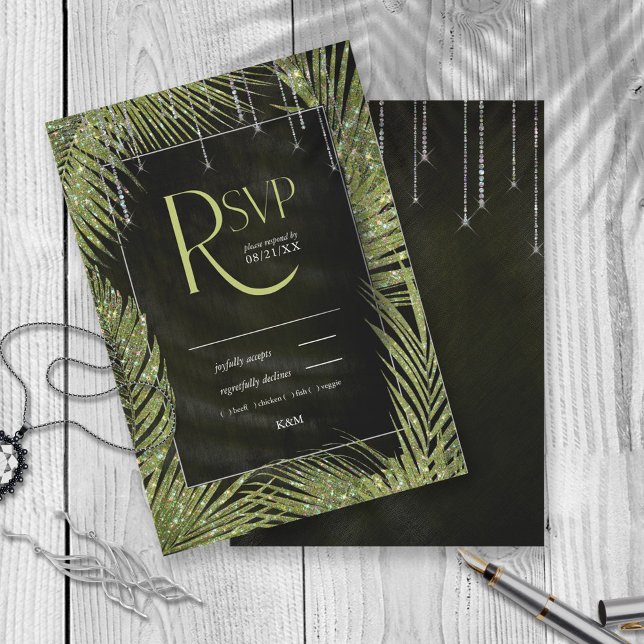 Cartons Réponse Bijoux feuille Mariage vert ID830 (Créateur téléchargé)