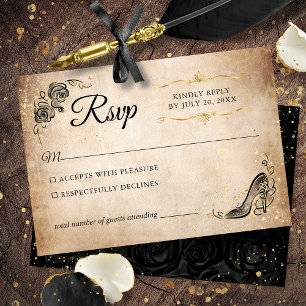 Cartons Réponse Black and Gold Princess Mariage élégant
