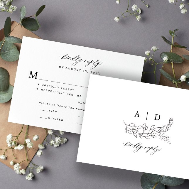 Cartons Réponse Black and white botanical monogram wedding  (Créateur téléchargé)