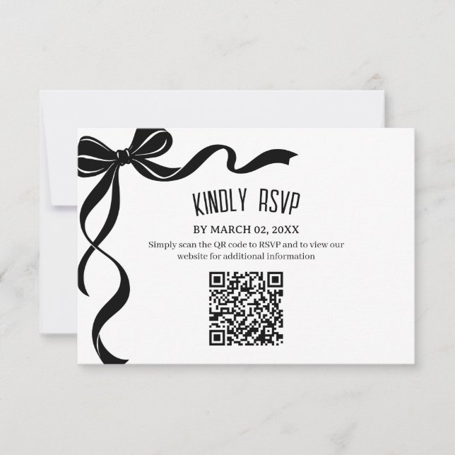 Cartons Réponse Black Bow Wedding QR code Response Insert (Devant)