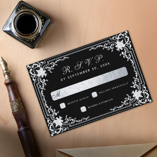 Cartons Réponse Black Faux Argent Vintage Élégant Mariage de scrip