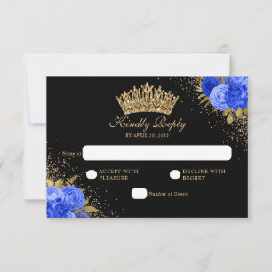 Cartons Réponse Black Navy Blue Gold Parties scintillant Floral Qu