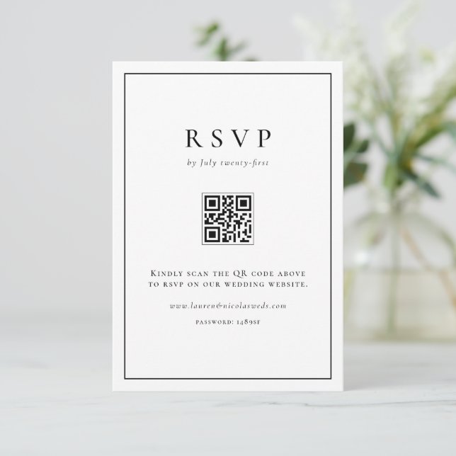 Cartons Réponse Black Simple Typographie Code QR Mariage officiel (Debout devant)
