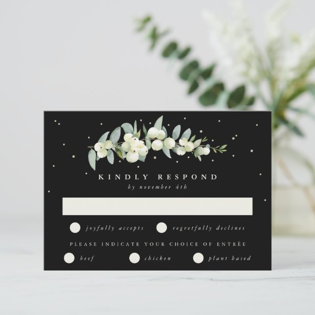 Cartons Réponse Black Snowberry+Eucalyptus Mariage à tige (Debout devant)