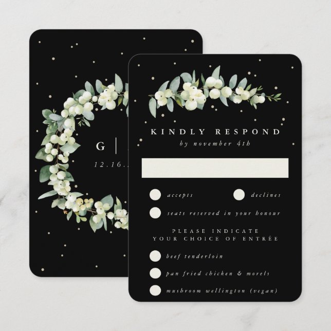 Cartons Réponse Black Snowberry+Eucalyptus Mariage à tige (Devant / Derrière)