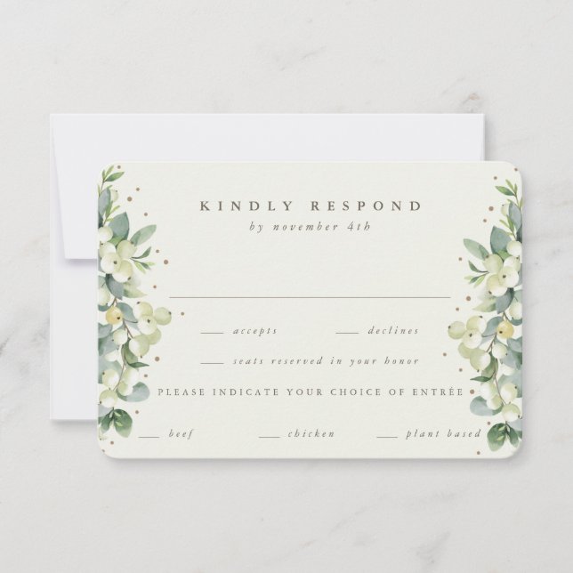 Cartons Réponse Black Snowberry+Eucalyptus Mariage bordé (Devant)