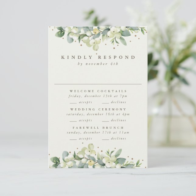 Cartons Réponse Black Snowberry+Eucalyptus Mariage Multi-événement (Debout devant)