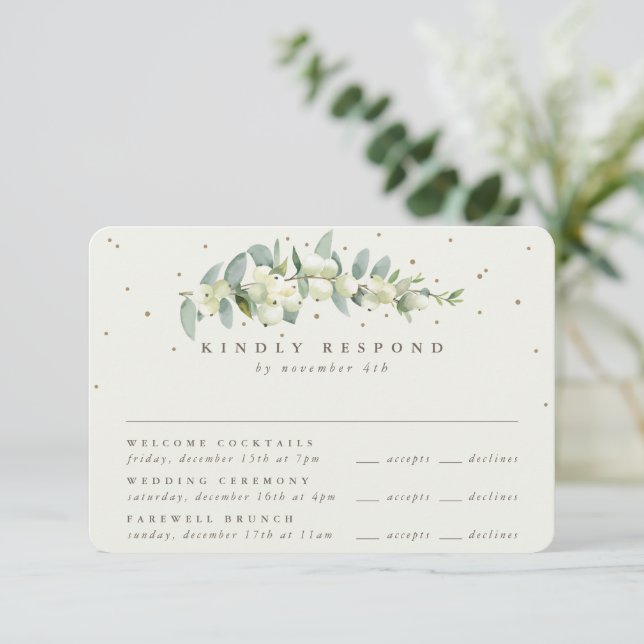 Cartons Réponse Black Snowberry+Eucalyptus Mariage Multi-événement (Debout devant)