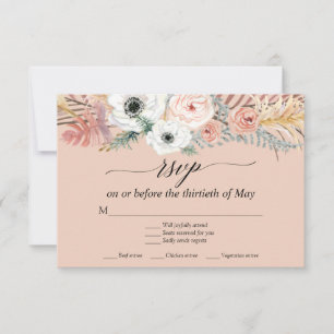 Cartons Réponse Blanc Floral Boho Herbe des Pampas Tropicale Palmi