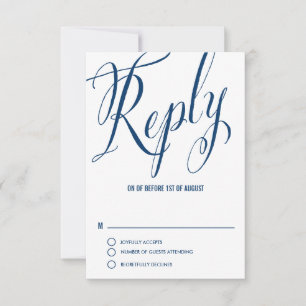 Cartons Réponse Bleu de la Marine M. & Mme Elegant Script Wedding 
