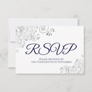 Cartons Réponse Bleu de marine sur blanc Elegant Mariage de dentel