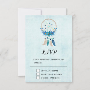 Cartons Réponse Bleu Dreamcatcher avec Fleurs & Plumes