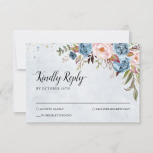 Cartons Réponse Bleu Dusty Peach Blush Botanical Floral Mariage