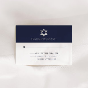 Cartons Réponse Bleu et blanc de minuit classique   Bar Mitzvah