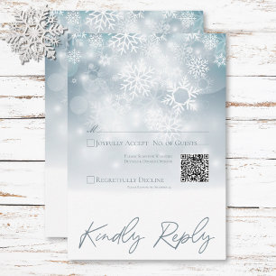 Cartons Réponse Bleu hiver neige moderne Mariage QR Code